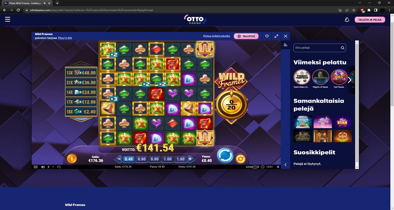 Wild Frames Casino win picture by PartyPantZ 141.54€ 353.85x 1.2.2023 Otto Kasino