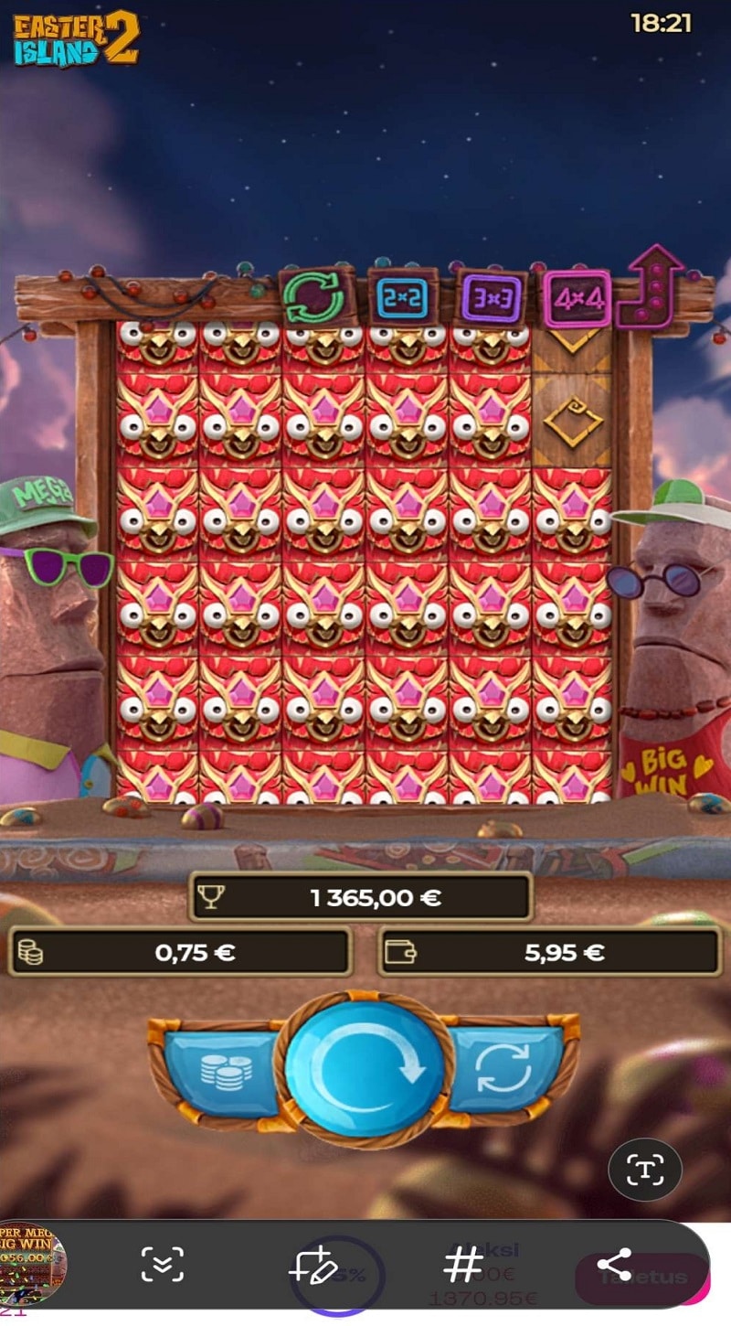 Easter Island 2 Casino win picture by Kari Grandi 1365€ 1820x 8.4.2023 Spinz