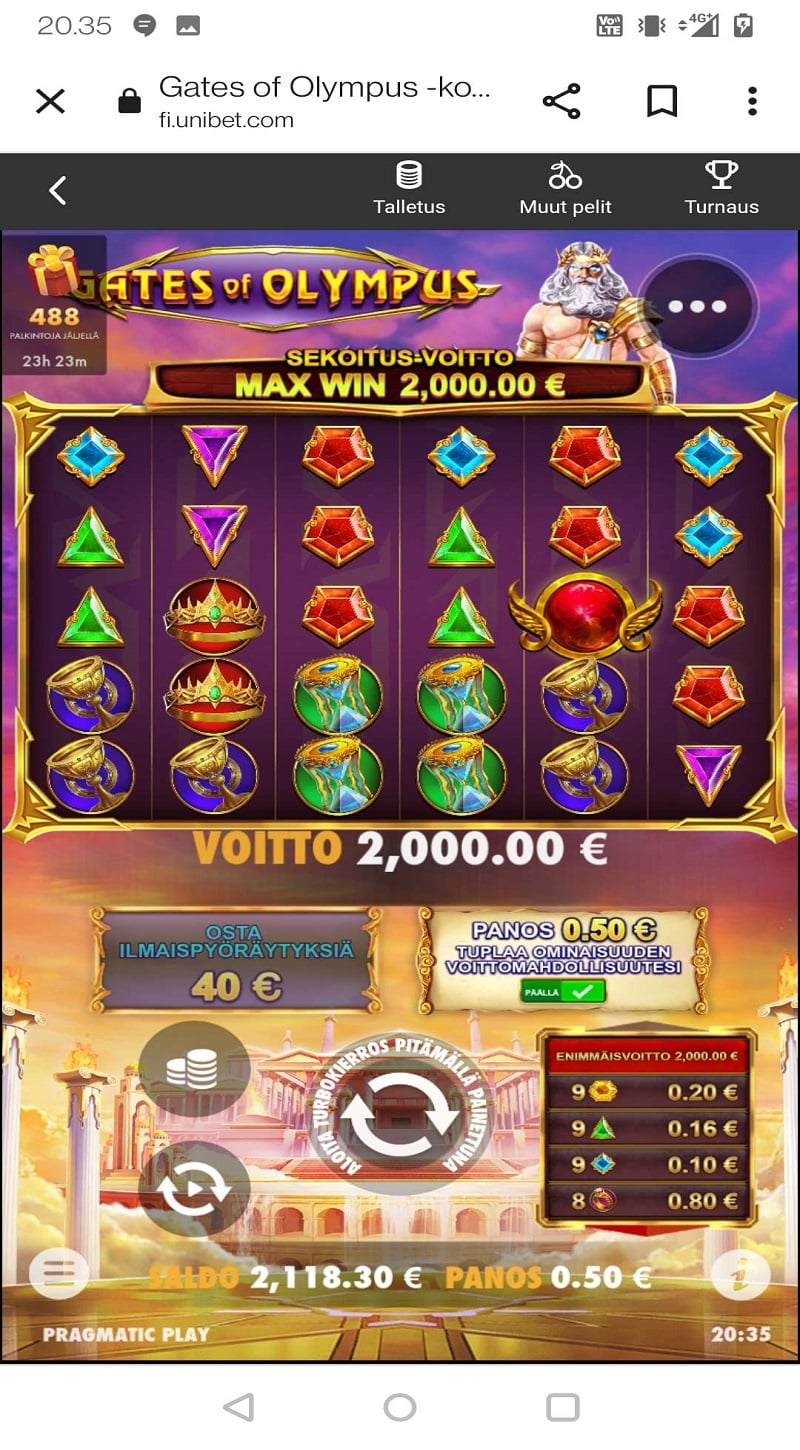 Gates of Olympus Casino win picture by MikoTiko 2000€ 4000x 30.3.2023 Unibet