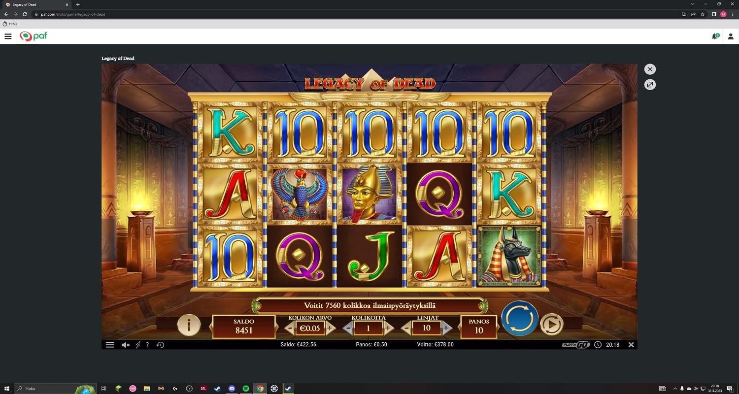 Legacy of Dead Casino win picture by stenbergmiika 378€ 756x 31.3.2023