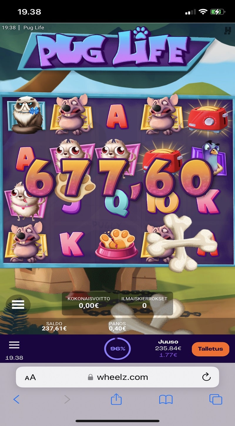 Pug Life Casino win picture by kahila92 677.60€ 1694x 26.3.2023 Wheelz