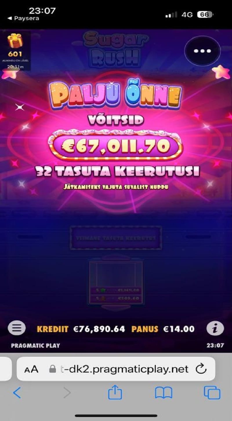 Sugar Rush Casino win picture by jarttu's friend 67011.7€ 4786.6x 13.4.2023