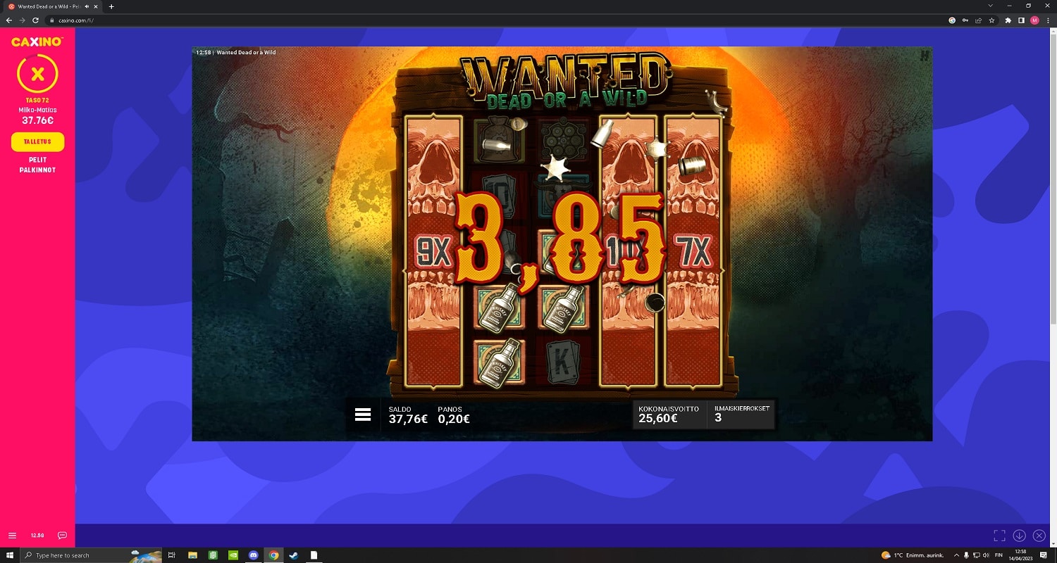 Wanted Dead Or a Wild Casino win picture by stenbergmiika 233.60€ 1168x 14.4.2023 Caxino
