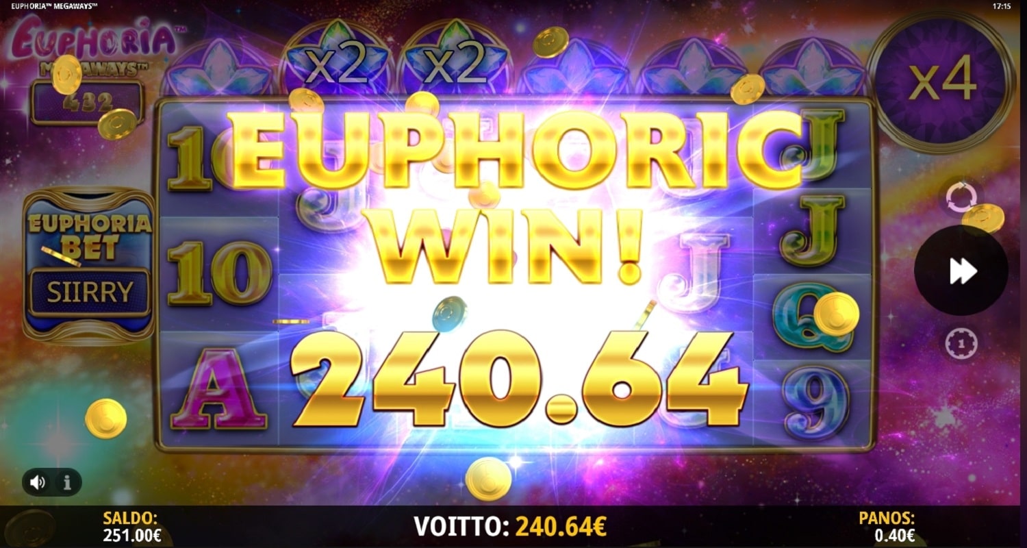 Euphoria Megaways Casino win picture by Rektumi 240.64€ 601.6x 12.5.2023