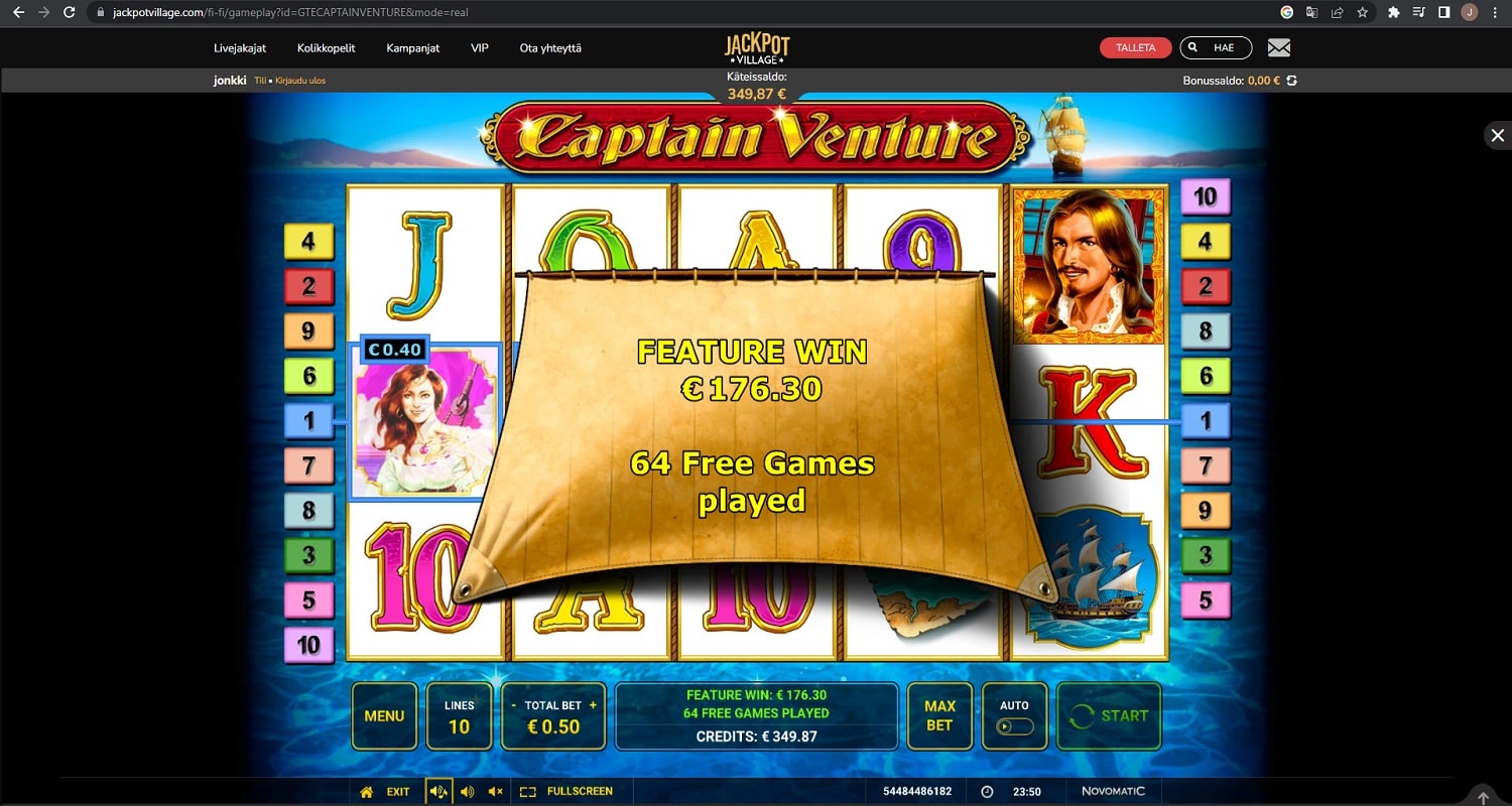 Captain Venture Casino win picture by Jonkki 176.30€ 352.6x 11.6.2023 Jackpot Village