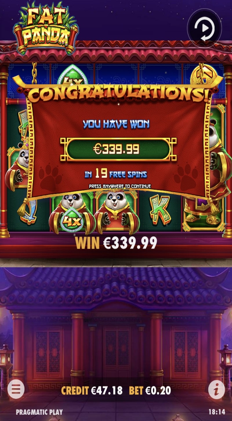Fat Panda Casino win picture by holari993 339.99€ 1699.95x 15.6.2023 Leovegas