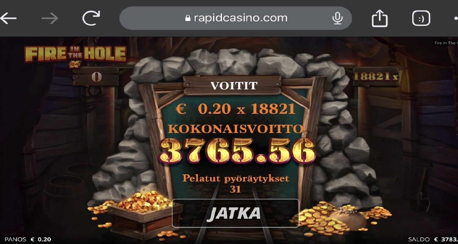 Fire in the Hole Casino win picture by nokia 3765.56€ 18821x 20.6.2023 Rapid Casino