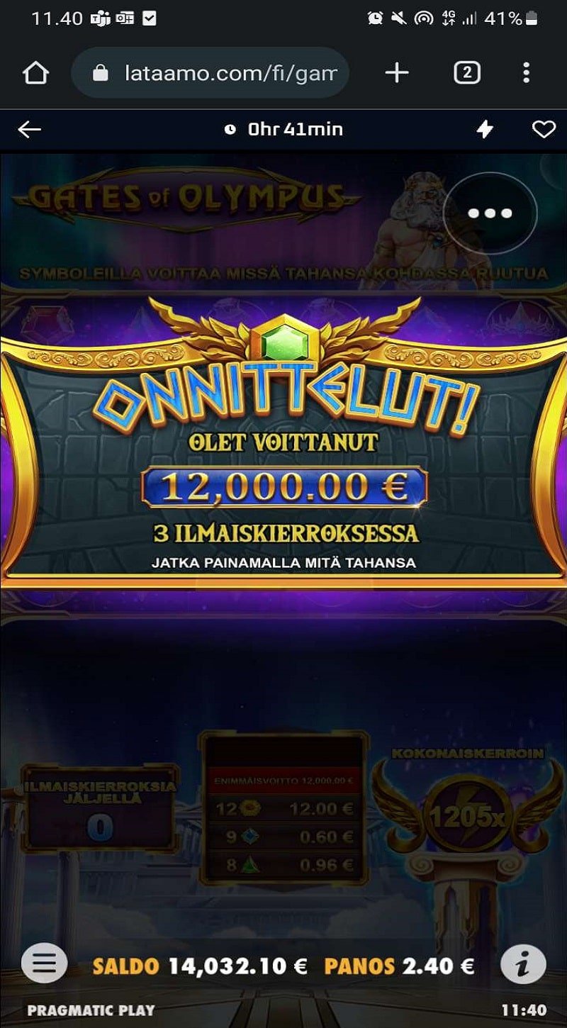Gates of Olympus Casino win picture by tuomasvaan 12000€ 5000x 29.5.2023 Lataamo