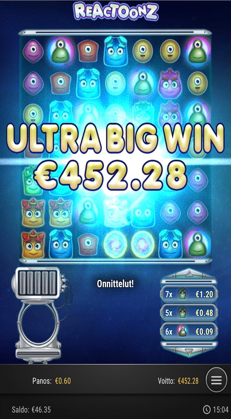 Reactoonz Casino win picture by Sonefinland 452.28€ 753.8x 25.5.2023