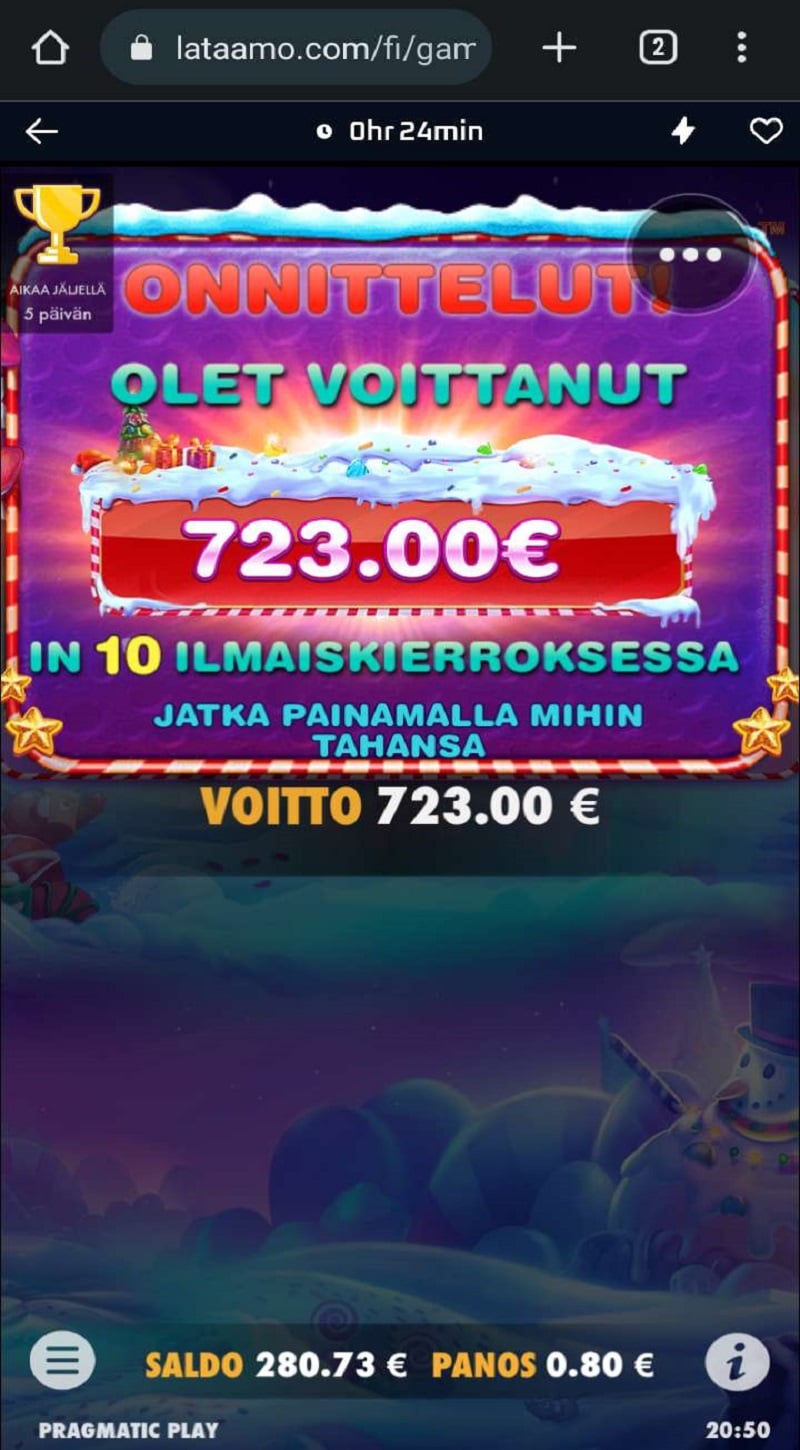 Sweet Bonanza Xmas Casino win picture by tuomasvaan 723€ 903.75x 20.6.2023 Lataamo