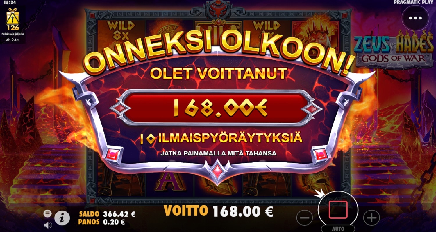 Zeus Vs Hades Gods of War Casino win picture by TIR 168€ 840x 26.5.2023