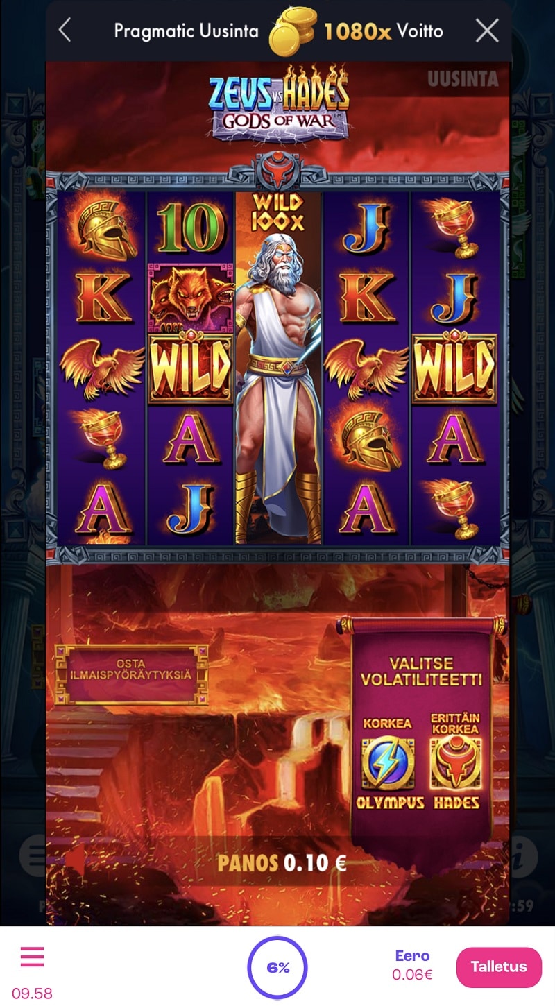 Zeus vs Hades Gods of War Casino win picture by Eero S 108€ 1080x 23.5.2023 Spinz