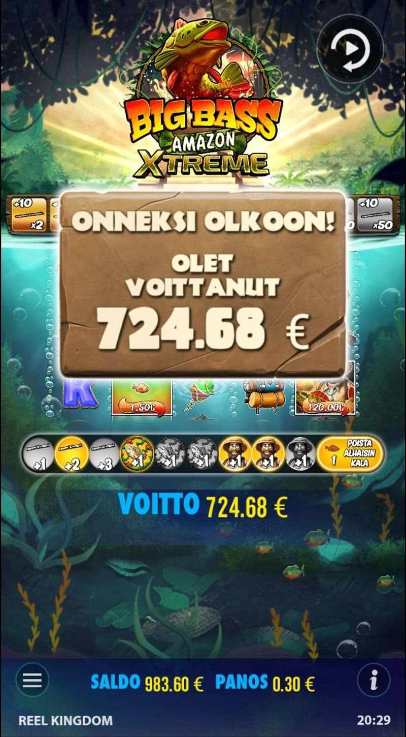 Big Bass Amazon Extreme Casino win picture by kakes 724.68€ 2415.6x 24.6.2023