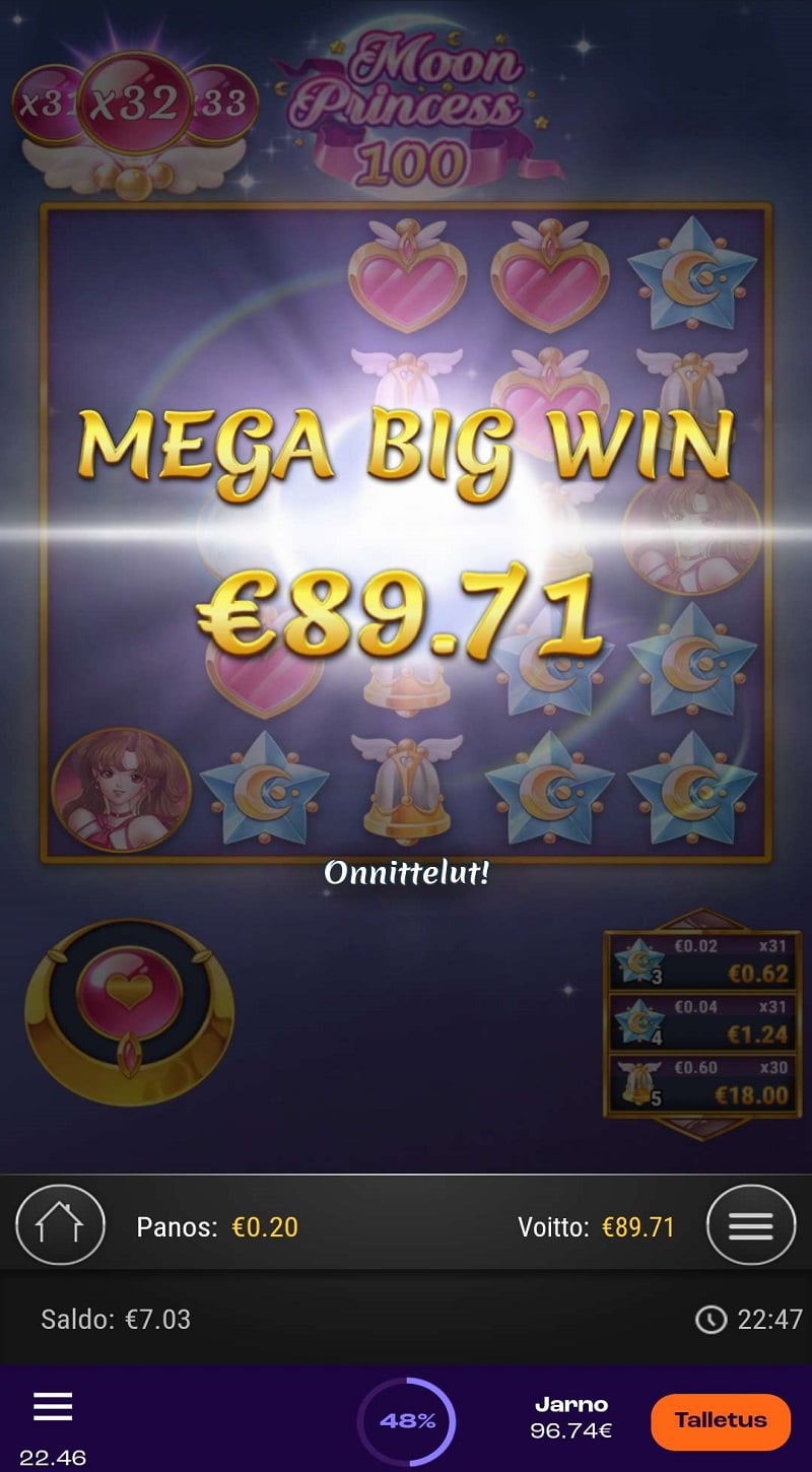 Moon Princess 100 Casino win picture by JebbeH 89.71€ 448.55x 27.6.2023 Wheelz
