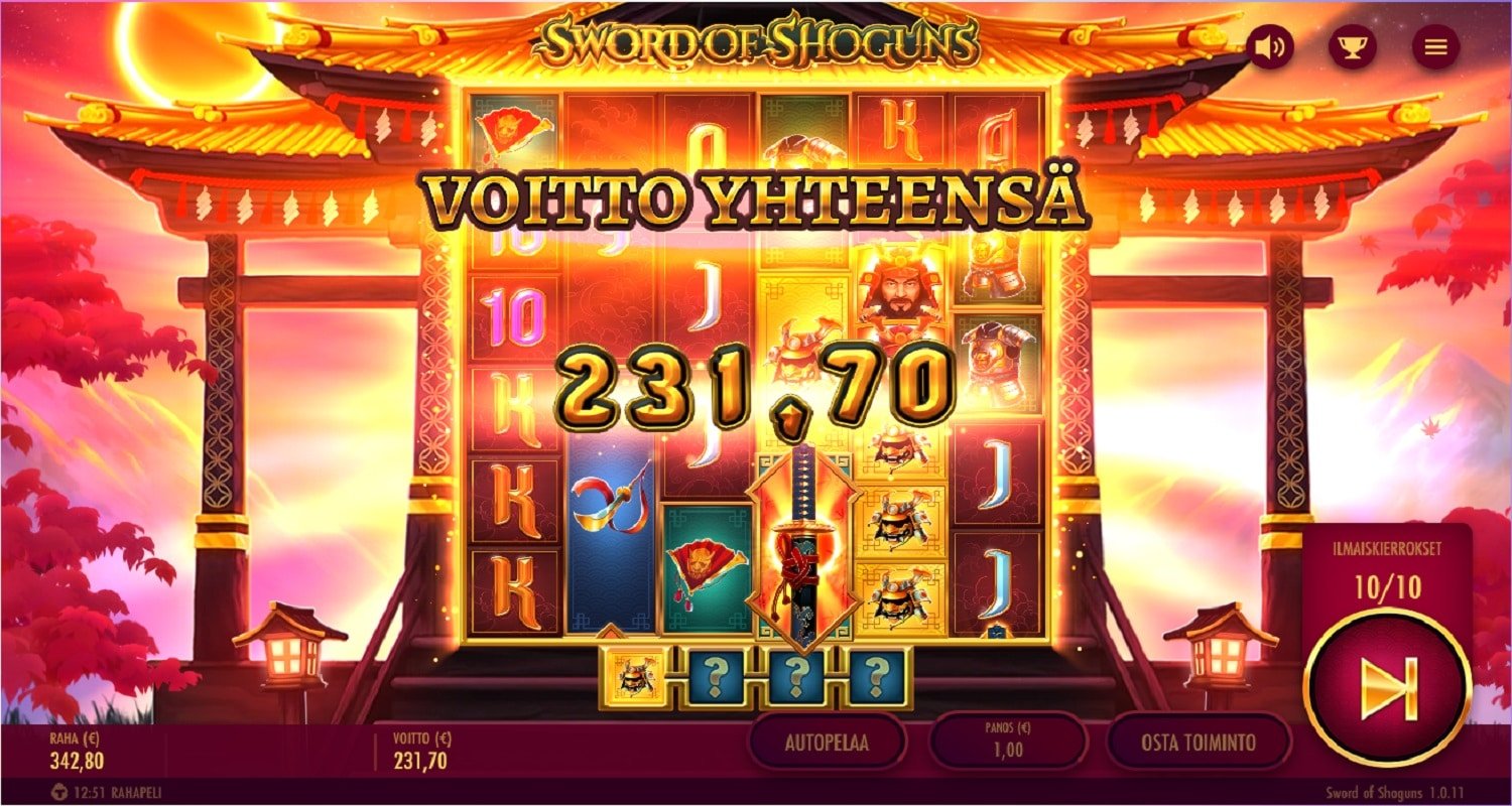 Sword of Shoguns Casino win picture by Kari Grandi 231.7€ 231.7x 22.6.2023