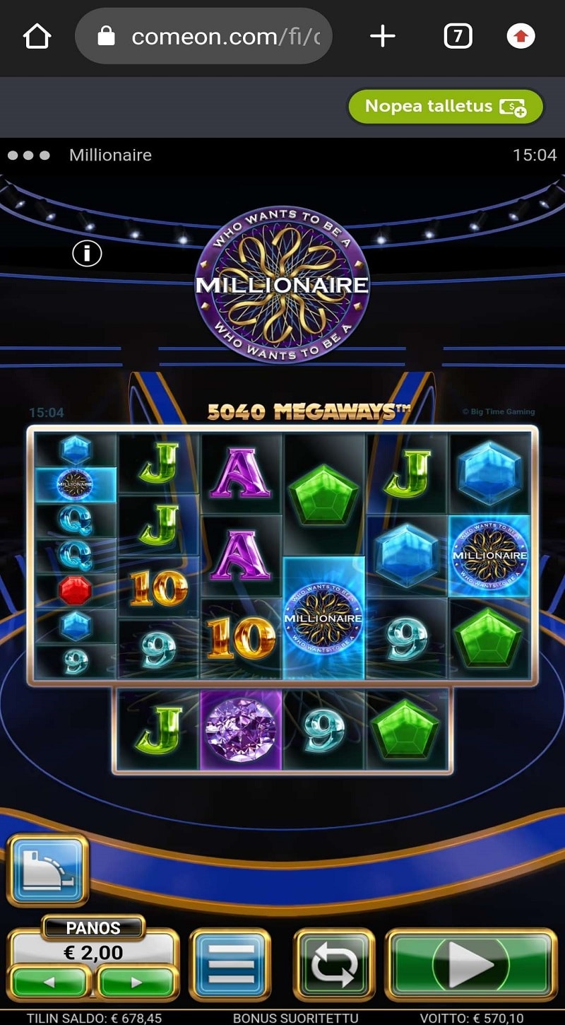 Who Wants To Be a Millionaire Casino win picture by tanttii92 570.1€ 285.05x 2.7.2023 ComeOn