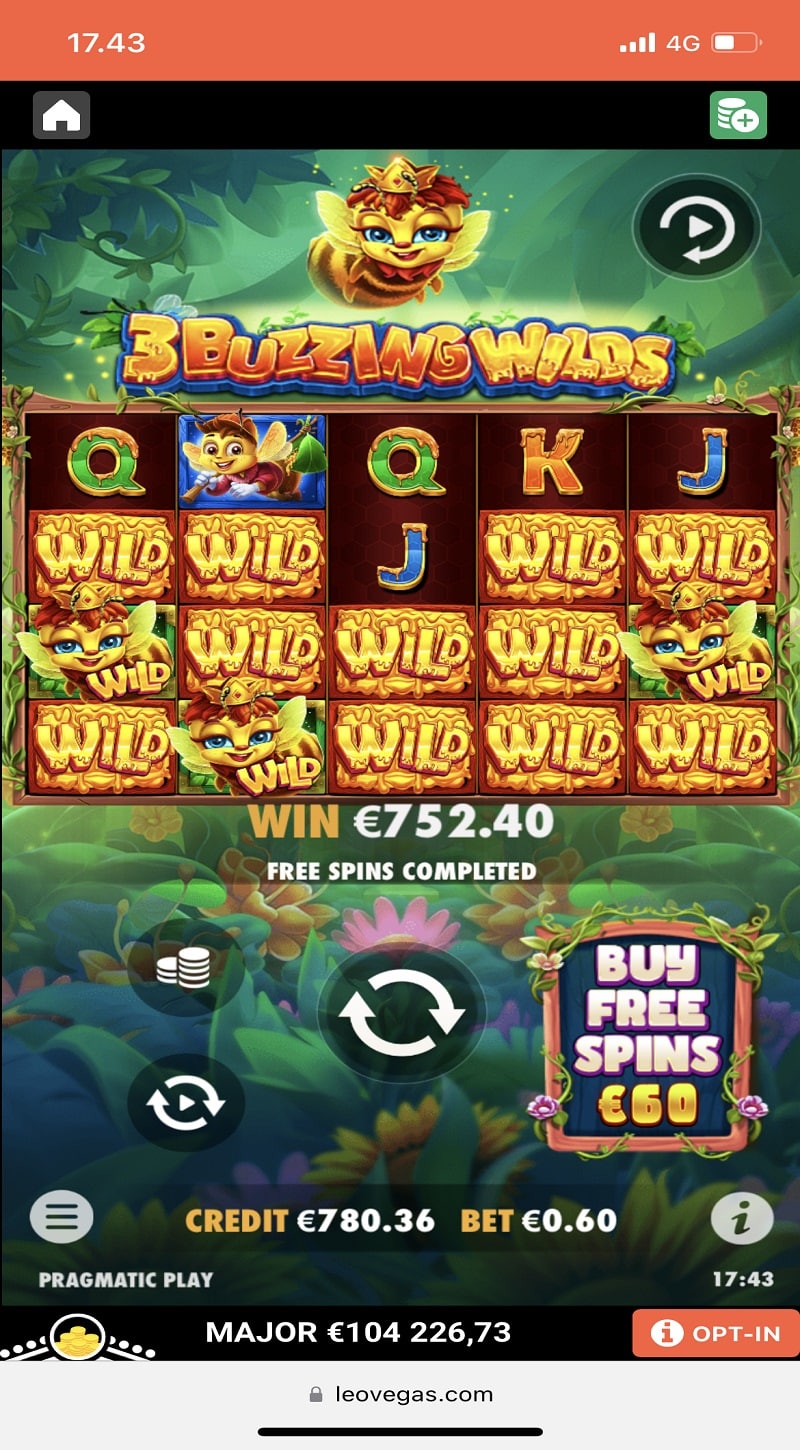 3 Buzzing Wilds Casino win picture by Turboburo 752.4€ 1254x 21.7.2023 Leovegas