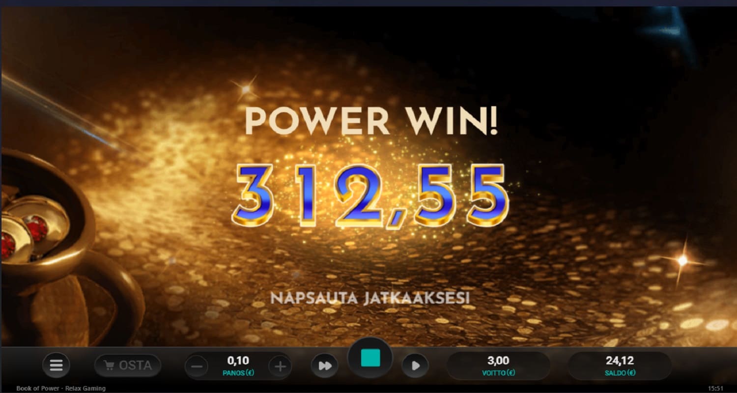 Book of Power Casino win picture by TIR 312.55€ 3125.5x 18.8.2023