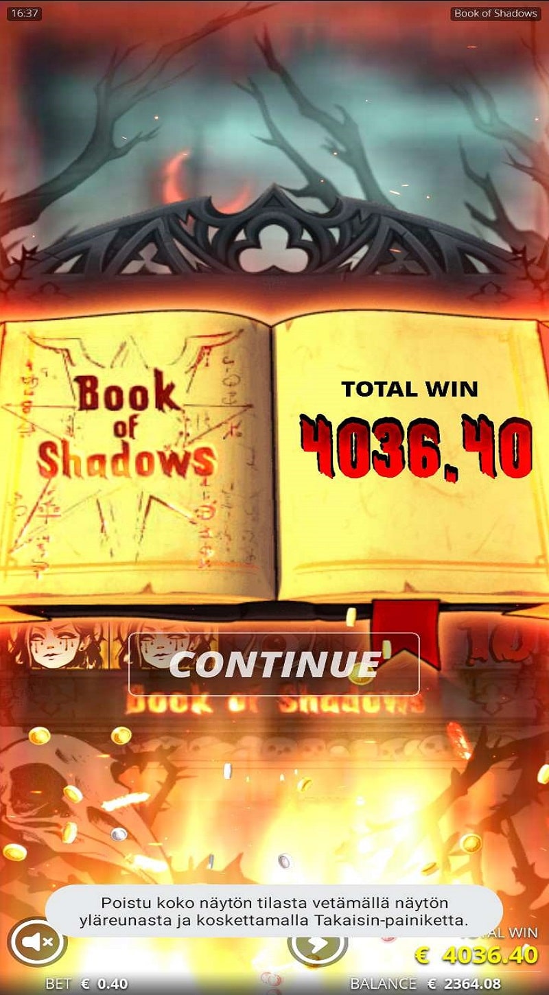Book of Shadows Casino win picture by Banhamm 4036.40€ 10091x 5.8.2023