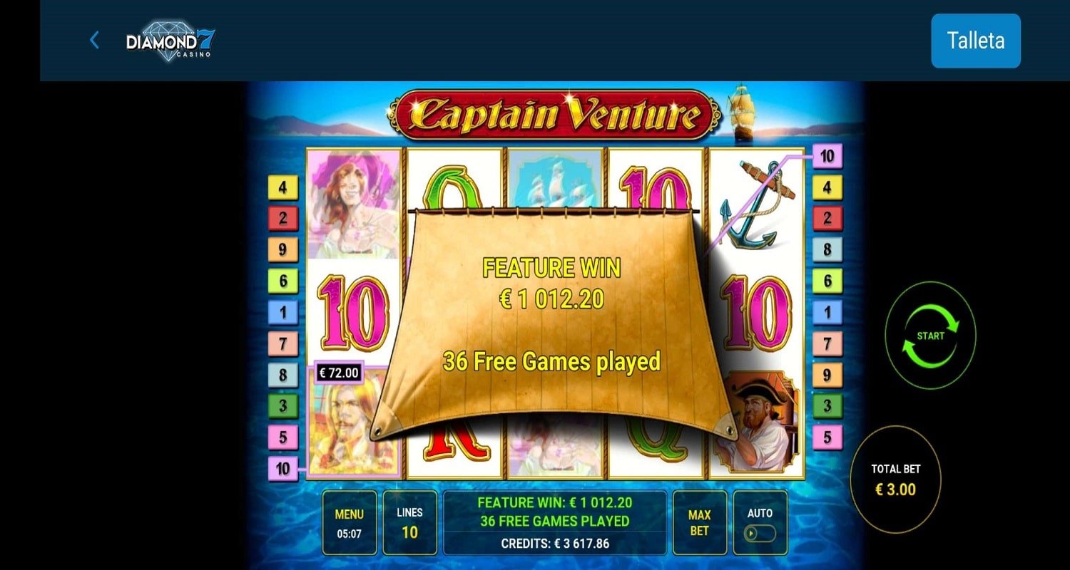 Captain Venture Casino win picture by Jonkki 1012.2€ 337.4x 28.7.2023 Diamond 7 Casino