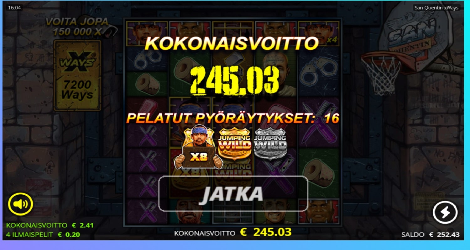 San Quentin xWays Casino win picture by Alanje 245.03€ 1225.15x 28.7.2023