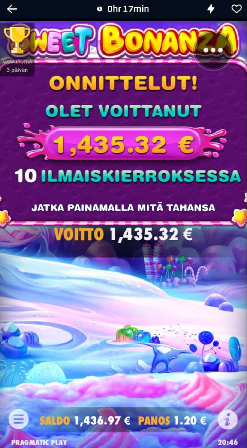 Sweet Bonanza Casino win picture by tuomasvaan 1435.32€ 1196.1x 6.7.2023 Lataamo
