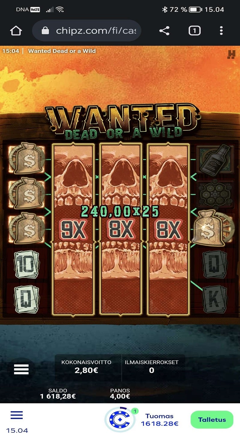 Wanted Dead Or a Wild Casino win picture by hakki87 6302.8€ 1575.7x 29.7.2023 Chipz