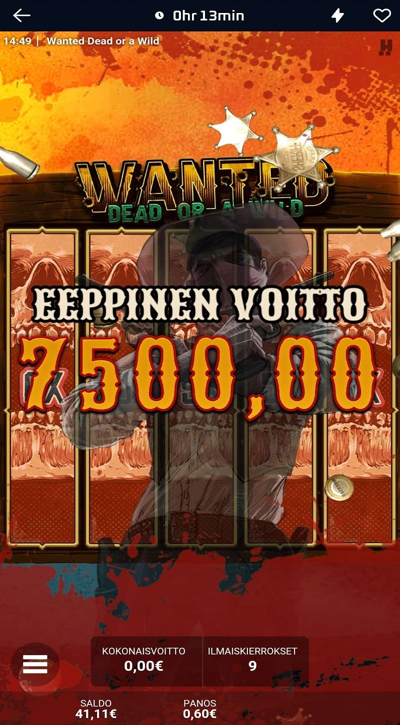 Wanted Dead Or a Wild Casino win picture by jarska84 7500€ 12500x 11.7.2023 Lataamo