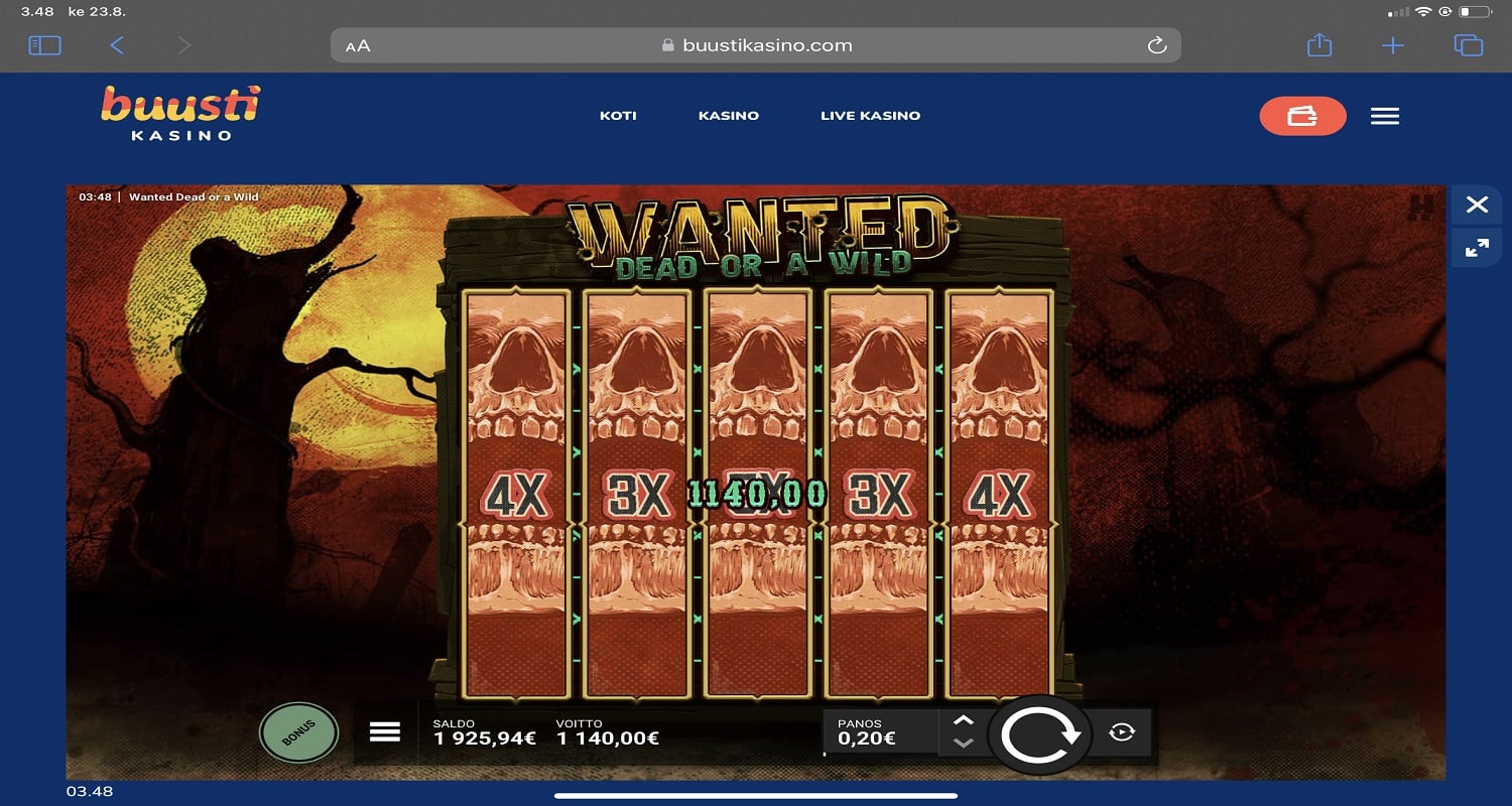 Wanted Dead Or a Wild Casino win picture by nituzki 1140€ 5700x 23.8.2023 Buusti