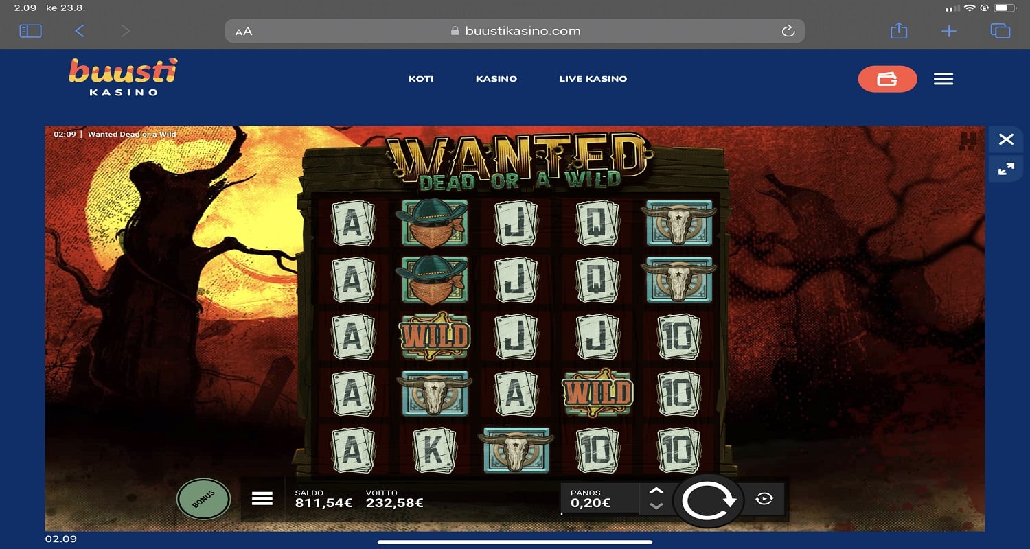 Wanted Dead Or a Wild Casino win picture by nituzki 232.58€ 1162.9x 23.8.2023 Buusti