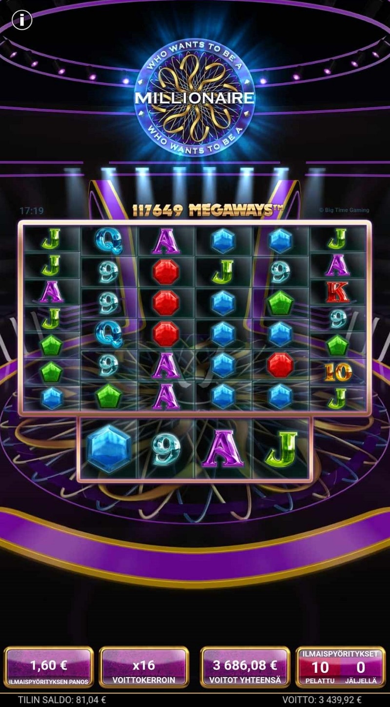 Who Wants To Be a Millionaire Casino win picture by Tapsu 3686.08€ 2303.8x 14.7.2023