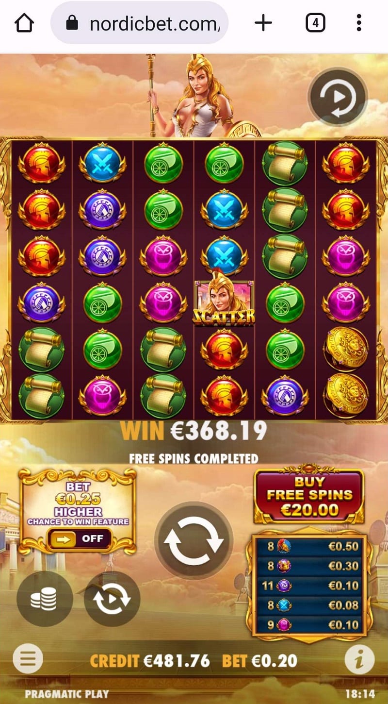 Wisdom of Athena Casino win picture by jrz94 368.19€ 1840.95x 16.7.2023 Nordicbet