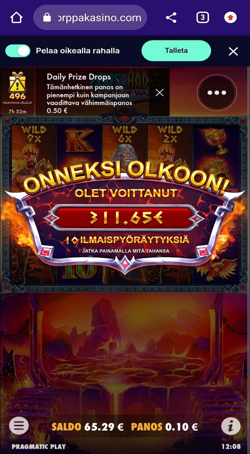 Zeus Vs Hades Gods of War Casino win picture by Jerzzu99 311.65€ 3116.5x 11.7.2023 Norppa