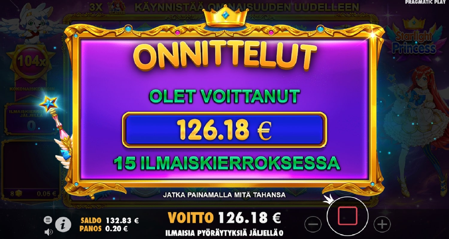 Starlight Princess Casino win picture by Weedorf 126.18€ 630.9x 26.8.2023