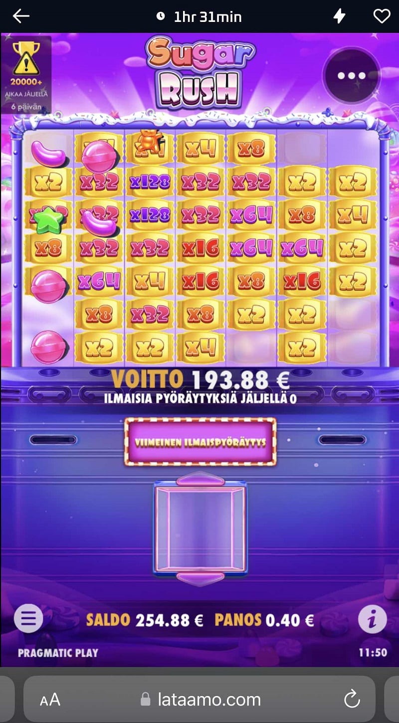 Sugar Rush Casino win picture by potteri 193.88€ 484.7x 31.8.2023 Lataamo