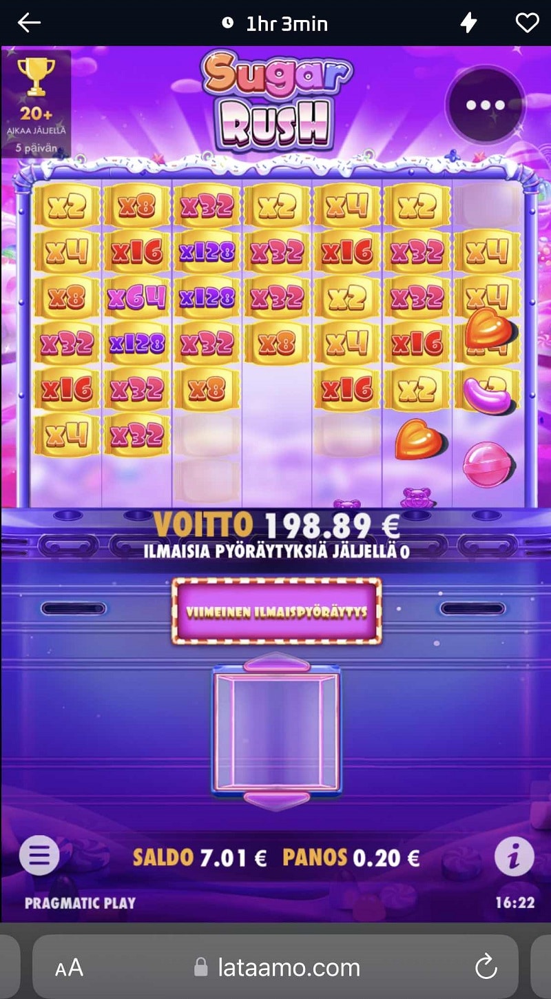 Sugar Rush Casino win picture by potteri 198.89€ 994.45x 31.8.2023 Lataamo