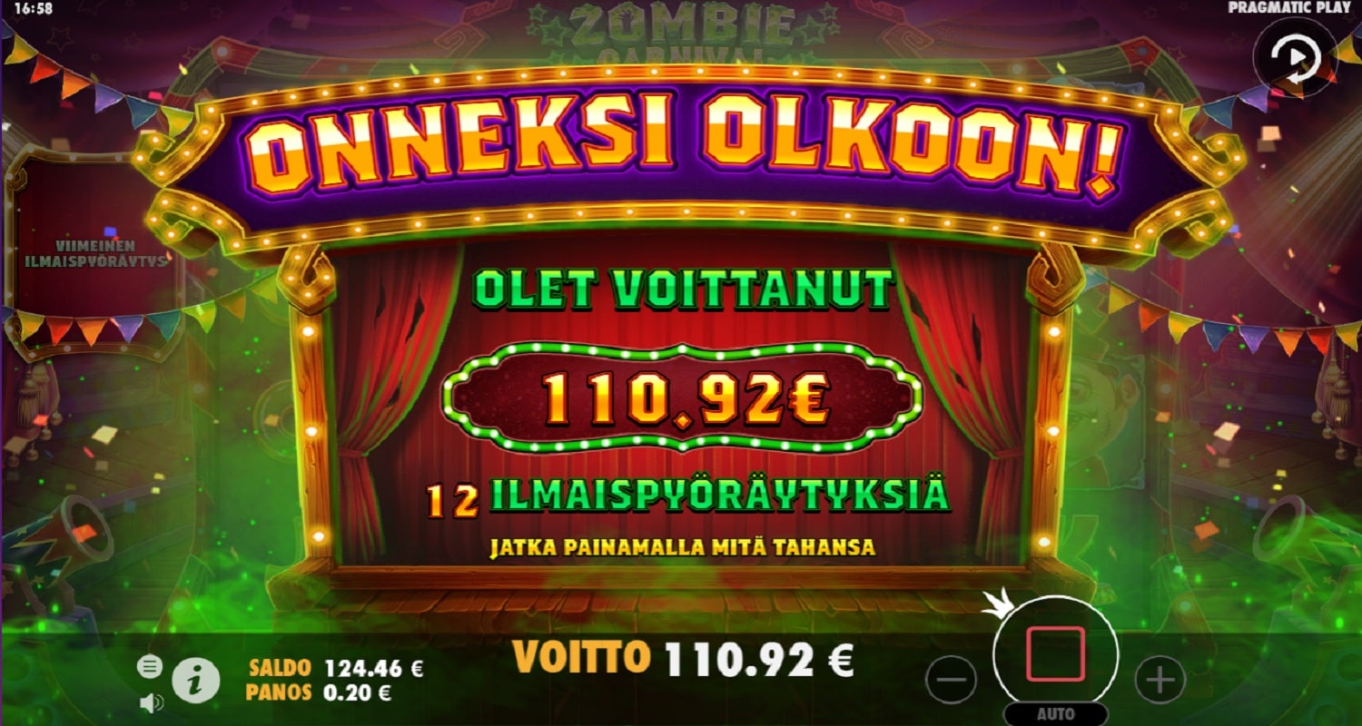 Zombie Carnival Casino win picture by TIR 110.92€ 554.6x 4.9.2023