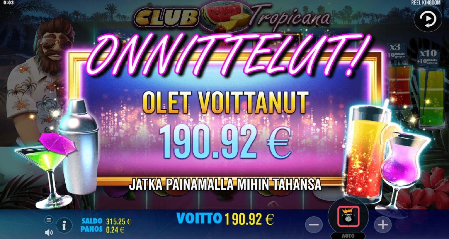 Club Tropicana Casino win picture by Weedorf 190.92€ 795.5x 13.10.2023 Spinz