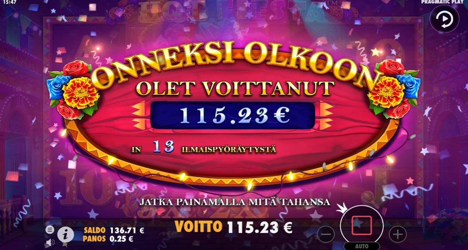 Hot Fiesta Casino win picture by TIR 115.23€ 460.92x 19.10.2023