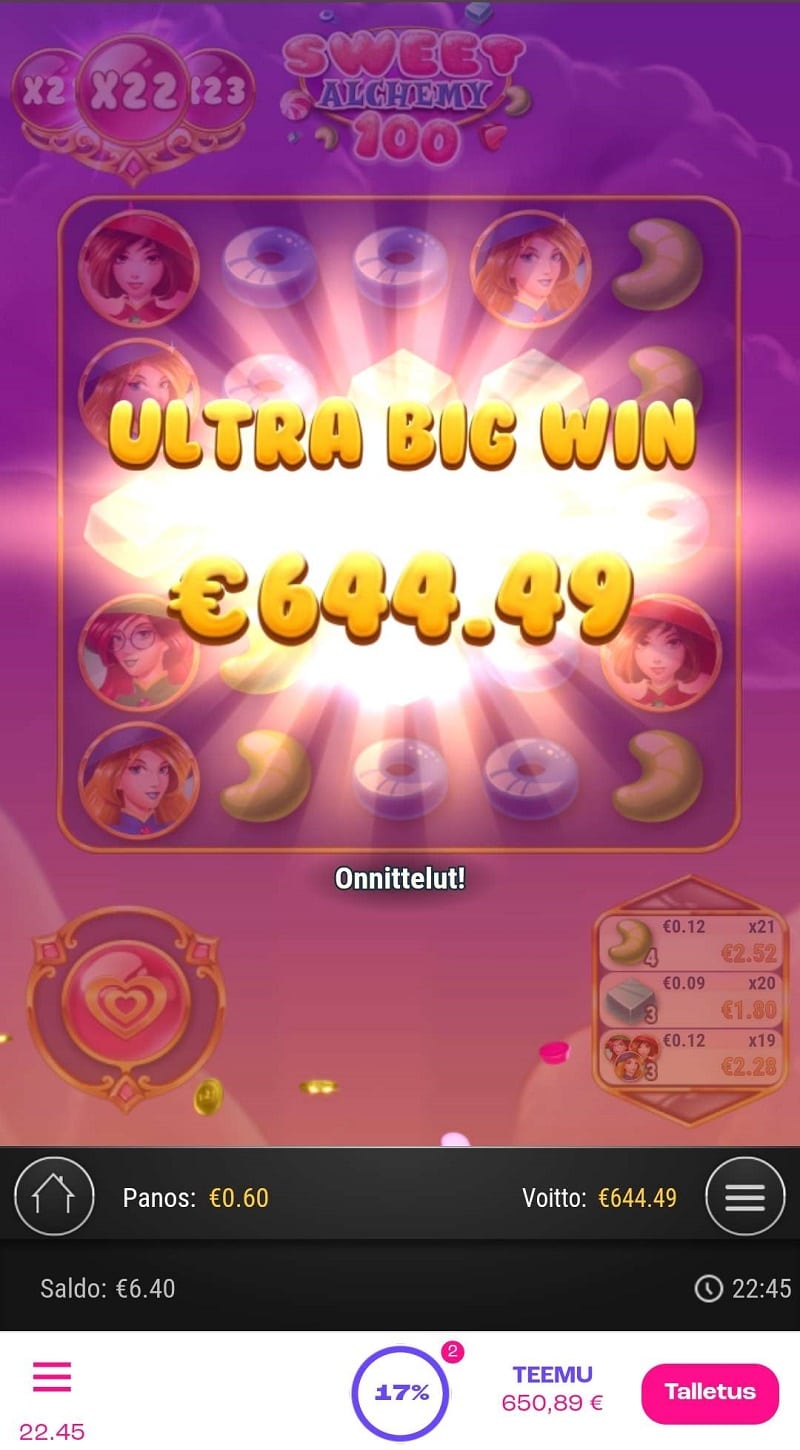 Sweet Alchemy 100 Casino win picture by Jepu 644.49€ 1074.15x 5.10.2023