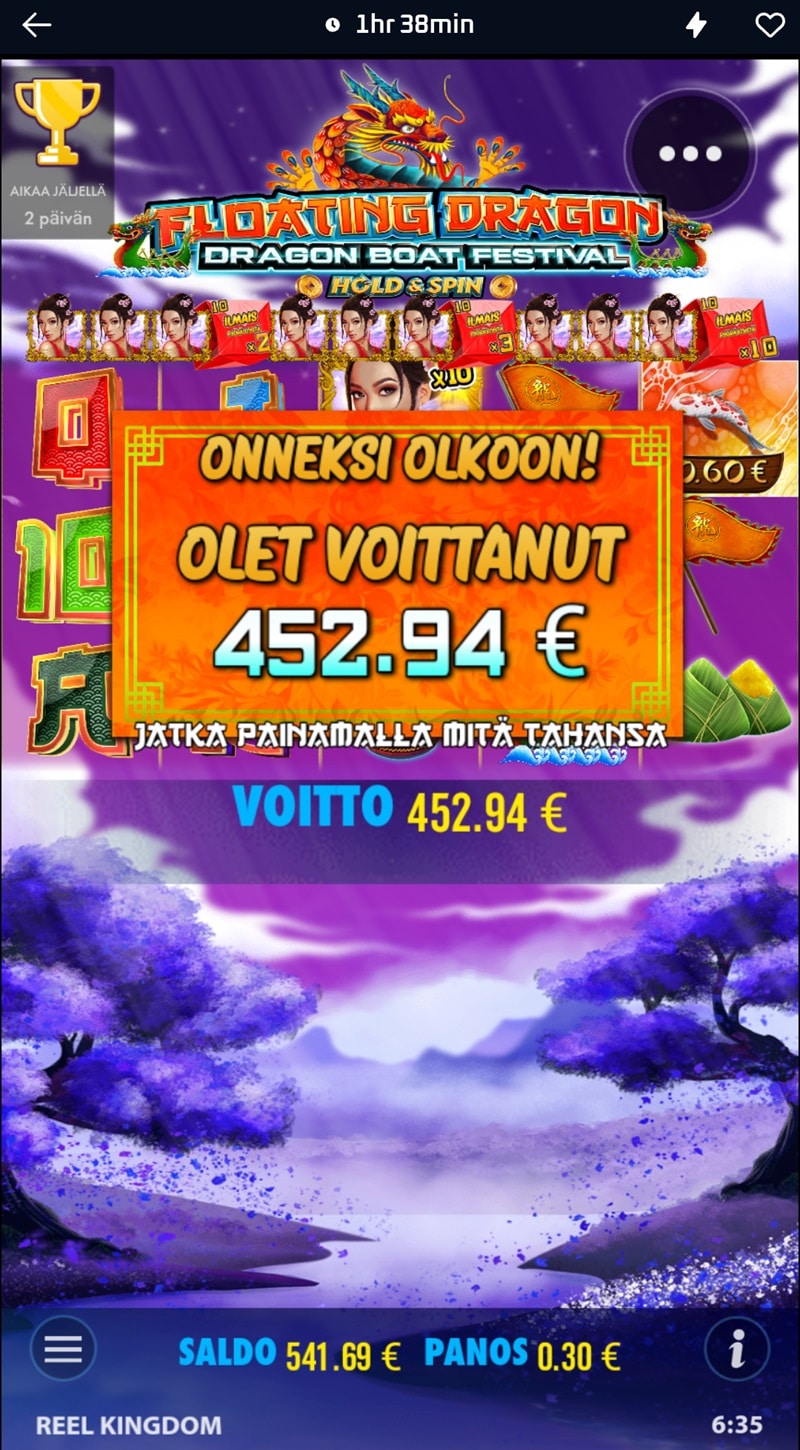 Floating Dragon Hold & Spin Casino win picture by Nikothehitsari 452.94€ 1509.8x 3.11.2023 Lataamo
